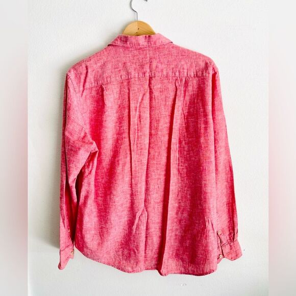 Tasso Elba Island Linen Blend Button Shirt Men's XL Teal Long Roll Tab Sleeve - Picture 2 of 6